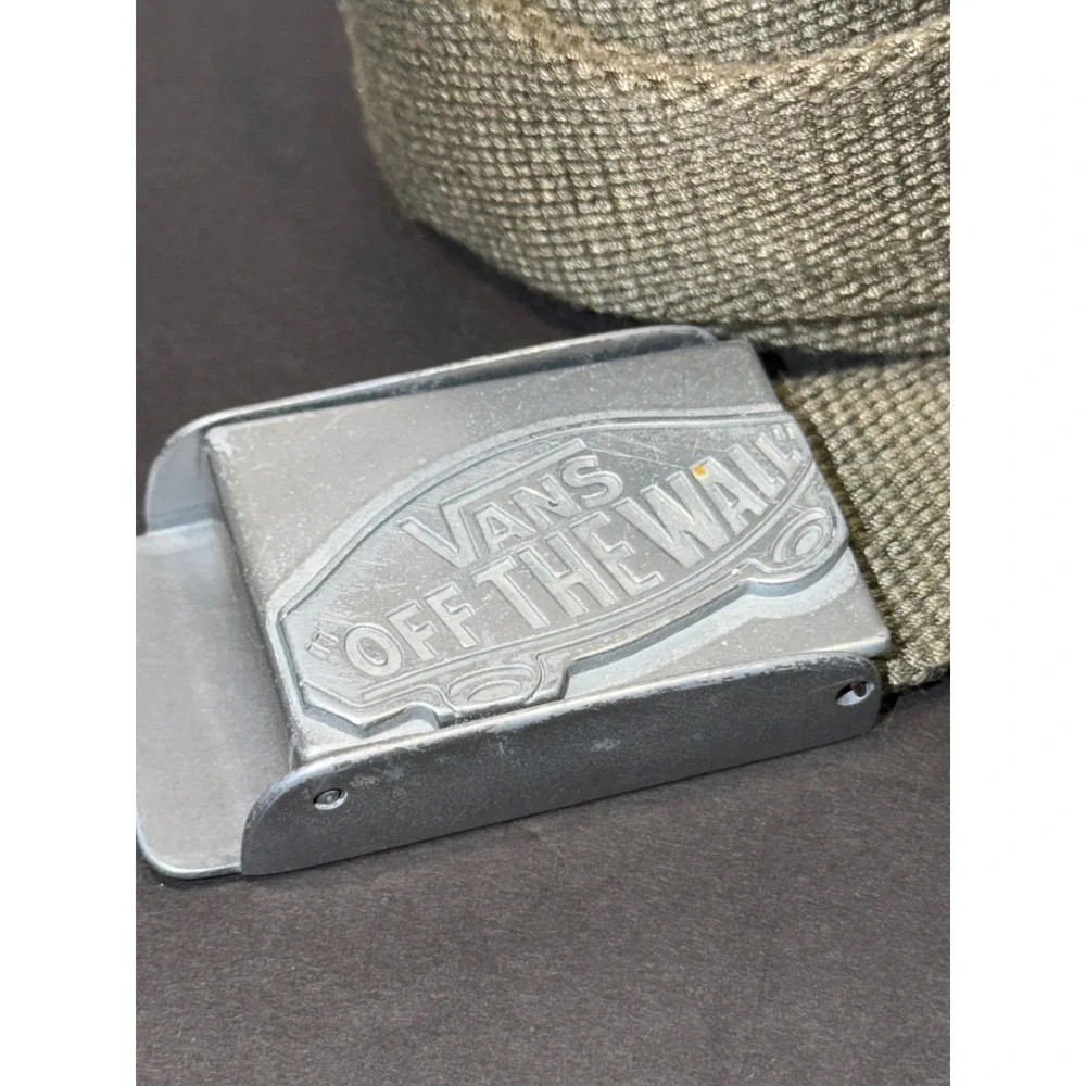 Vans Off The Wall Mens Web Belt Olive Green Canvas Flip Top Bottle Opener Buckle